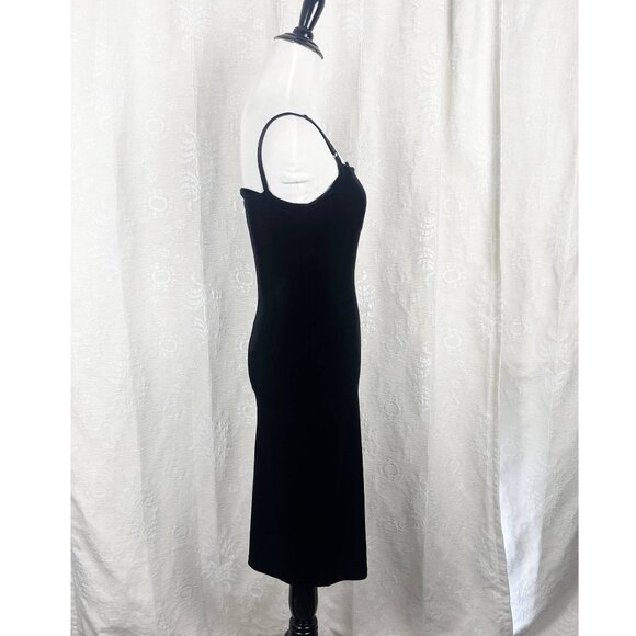 Y2K black velvet slip dress spaghetti straps Ralph Lauren 90s bodycon stretch - Picture 4 of 8